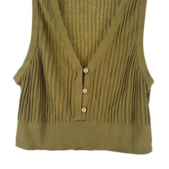 Free People Saturday Morning Crop Top Green Size L V Neck Knit Sleeveless Ribbed - Picture 4 of 5